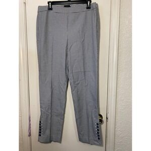 Talbots Chatham Ankle Pants Womens 10 Blue White Houndstooth Button Hem Trousers